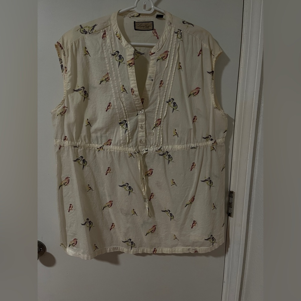 Women's Cream Bird Print Top
